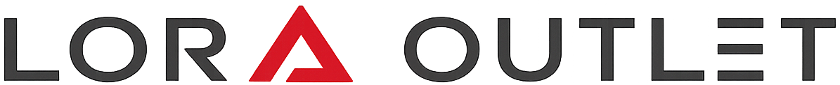 Lora Outlet logo with a red triangle on a white background