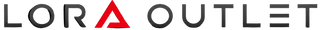 Lora Outlet logo with a red triangle on a black background