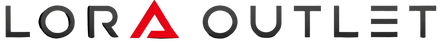 Lora Outlet logo with a red triangle on a black background
